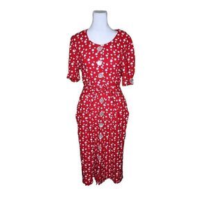 Vintage 80s Shirt Dress Polka Dot Womens Size S Red White Pockets Minnie USA